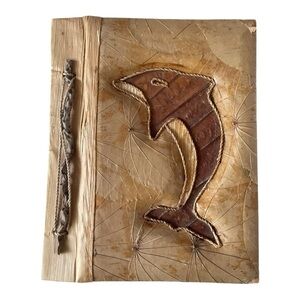 Handmade Dolphin Photo Album – Rustic Natural Cover with Dolphin Design
